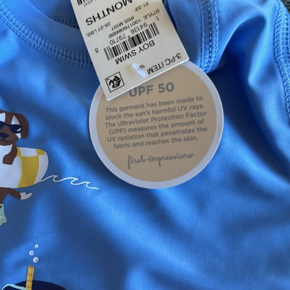 New! Kids Blue Swim Set with Hat Sun Protection UPF 50- Size 18 months